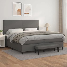 3137627 vidaXL Pat box spring cu saltea, gri, 200x200 cm, piele ecologică