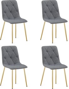 Set 4 Scaune Bucatarie/Dining Fido, Picioare Aurii,Textil Gri