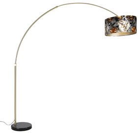 Lampă cu arc din alamă cu abajur negru cu design floral 50 cm - XXL