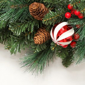 HOMCOM Ghirlandă de Crăciun 60 cm cu 146 Ramuri Înzăpezite, Conuri, Boabe și Bile | Aosom Romania