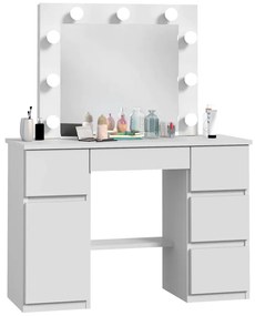 SEA546 - Set Masa toaleta, 120 cm, moderna cosmetica machiaj oglinda, masuta vanity, oglinda 9 LED, cu sau fara Priza, cu sau fara scaun - Alb