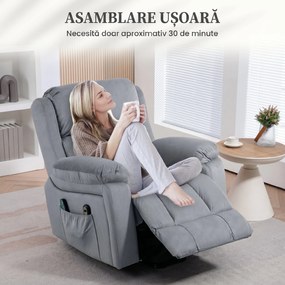 HOMCOM Scaun Electric cu Masaj prin Vibrații și Căldură, Scaun din Piele pentru Vârstnici cu Telecomandă și Buzunar Lateral, 90x95x103 cm, Gri