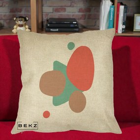 Perna Decorativa Abstract Forme Coral Turcoaz, 40x40 cm, Crem, Husa Detasabila, Perna Inclusa, BEKZ®