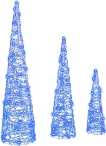 vidaXL Brad de Crăciun cu 90 LED 3 pcs albastru 20 x 20 x 80 cm Acril