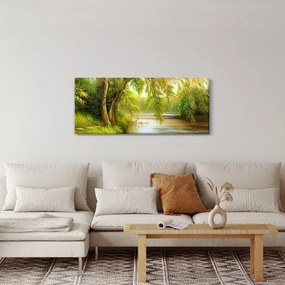 Tablou - Salcie lângă lac, pictură în ulei (120x50 cm)