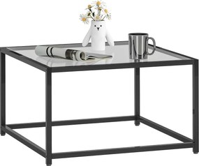 HOMCOM Măsuță pătrată noptieră cu blat din sticlă securizată, masă de cafea cu picioare din oțel 68 x 68 x 39 cm Negru | Aosom Romania