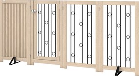 PawHut Poartă pentru animale independentă, poartă pentru câini cu ușă, 4 panouri, pentru hol, scară, tocul ușii, MDF, oțel | Aosom Romania