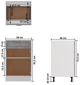 Dulap inferior cu sertar, gri beton, 50 x 46 x 81,5 cm, PAL Gri beton, Dulap inferior cu sertar 50 cm, 1