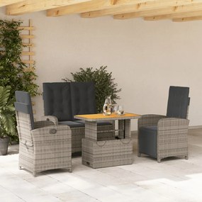 vidaXL Set mobilier de grădină cu perne, 4 piese, gri, poliratan