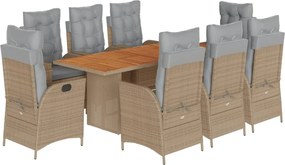 vidaXL Set de masă pentru grădină, 9 piese, cu perne, bej, poliratan