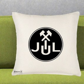Perna Personalizata JUL Jiul Lupeni Fotbal, 40x40 cm, Crem Reliefat, Husa Detasabila, Perna Inclusa, BEKZ®