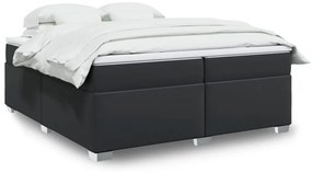 vidaXL Pat box spring cu saltea, negru, 200x200 cm, piele ecologică