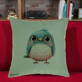 Perna Decorativa Pasare Teal-Roz cu Pete, 40x40 cm, Verde, Husa Detasabila, Perna Inclusa, BEKZ®