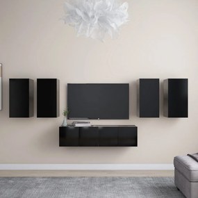 Set dulapuri TV, 6 piese, negru, PAL Negru, 30.5 x 30 x 60 cm, 6