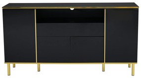 Comodă cu iluminare LED, 4 uși, 1 sertar, 150x40x80 cm, Negru