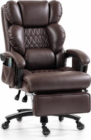Aurelio Relax — Scaun directorial tip fotoliu, Masaj în 8 puncte, Încălzire, Reclinare 90°–155°, Suport pentru picioare, Cotiere capitonate, Piele ecologică PU, Maro
