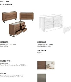 Comoda 6 sertare deosebita design LUX Walnut-Marble