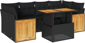 vidaXL Set canapele grădină perne 7 piese negru, poliratan/lemn acacia