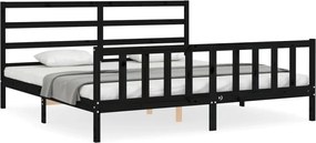 vidaXL Cadru pat cu tăblie 200x200 cm, negru, lemn masiv