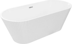 Mexen Yara cadă freestanding canelată 170 x 75 cm, albă, preaplin crom - 52861707500-01