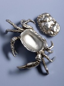 Cutie decorativă din rășină argintie în formă de crab, capac detașabil, finisaj antichizat, 7 x 28,5 x 18,5 cm, „Océane”