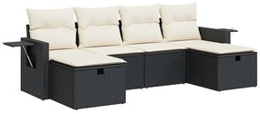 3325522 vidaXL Set mobilier de grădină cu perne, 6 piese, negru, poliratan