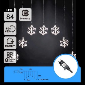 Aigostar - Ghirlandă LED pentru exterior 84 LED, 8 funcții, 1,2 x 1 m, IP44, alb rece, cu fulgi de zăpadă