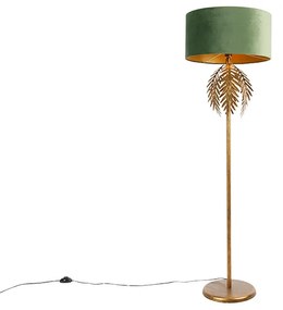 Lampă de podea aurie 145 cm cu abajur din catifea verde 50 cm - Botanica