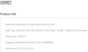 Lustra LED suspendata cu telecomanda ODREY neagra