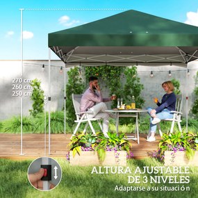 Outsunny Carpa Plegable Pop-up 3x3 m con Pared Lateral UPF50+ Altura Ajustable Empuje Central Bolsa de Transporte Verde | Aosom Romania