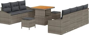 vidaXL Set de canapele pentru grădină cu pernă 10 pcs Gri poliratan