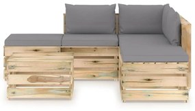 Set mobilier de gradina cu perne, 6 piese, lemn verde tratat Gri si maro, 6