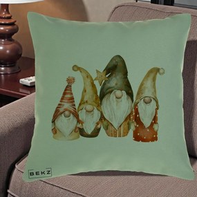 Perna Decorativa Gnomi de Craciun Patru, 40x40 cm, Verde, Husa Detasabila, Perna Inclusa, BEKZ®