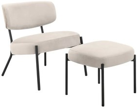 Fotoliu cu taburet crem cu tapițerie din catifea Jerry – Støraa