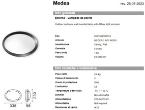Aplica de perete / tavan exterior IP66 MEDEA-1 AP1 NERO