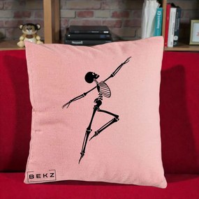Perna Decorativa Schelet Dansator Silueta Neagra Halloween, 40x40 cm, Roz, Husa Detasabila, Perna Inclusa, BEKZ®