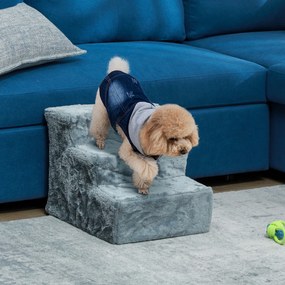 PawHut scară pentru câini cu 3 trepte, pentru câini și pisici de până la 4,5 kg, din catifea, husă detașabilă și lavabilă, gri deschis | Aosom Romania