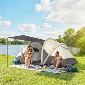 Outsunny Cort Gonflabil Camping 2-4 persoane cu pompă 2 camere și zonă de zi impermeabil 3000 mm 485x245x188 cm gri | Aosom Romania