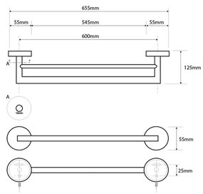 SAPHO XS403 X-Steel suport dublu pentru prosoape65,5 cm, oțel inoxidabil periat