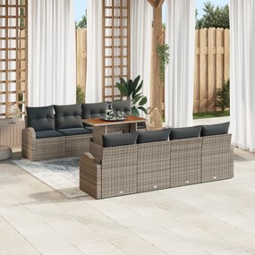 vidaXL Set de dining pentru grădină cu 9 piese și perne gri din ratan poli