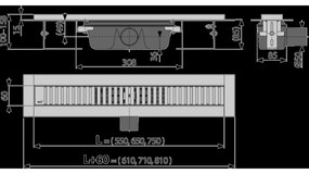 Rigola dus faiantabila iesire laterala si capac perforat crom 650 mm Alcadrain APZ1SMART-LINE-650 650 mm