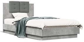 3210062 vidaXL Cadru de pat cu tăblie și lumini LED, gri beton, 90x190 cm