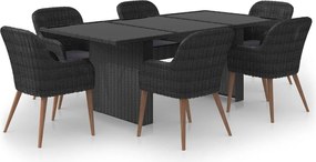 vidaXL Set mobilier de grădină, 7 piese, negru, poliratan