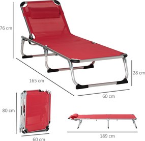 Outsunny șezlong pliabil de grădină cu pernă pentru cap, șezlong cu spătar reglabil în 4 trepte, pat de camping, suport până la 120 kg, pentru exterior/park/grădină, roșu | Aosom Romania