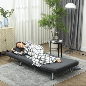 HOMCOM Fotoliu-Pat Single Reglabil din Material cu Aspect de In Gri Închis | Aosom Romania