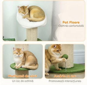 PawHut Ansamblu pentru Pisici, din Sisal și Pat în Formă de Floare Verde, 92cm | Aosom Romania