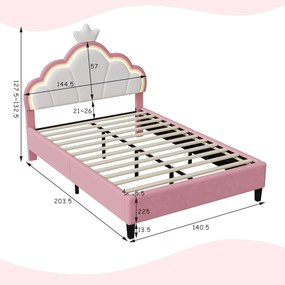 PARC206 - Pat tapitat cu LED, 90 / 140 x 200 cm - patut copii, fetite - Piele ecologica Roz
