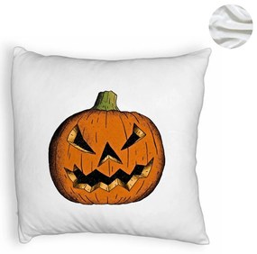 Perna Decorativa Fluffy cu motiv Dovleac de Halloween 2, 40x40 cm, Alba, Husa Detasabila, Burduf