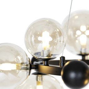 Plafonieră suspendată inteligentă neagră cu sticlă ambră 12 lumini incl. 12 WiFi G9 - David