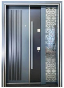 Usa metalica dubla de exterior cu izolatie si vizor Novo Doors NDS1000, Din compozit, 2 yale, Kit complet, Pentru case (Culoare: Nuc, Dimensiune: 140
